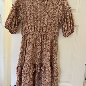 Floral Smocked Waist Midi Dress - Red Multi